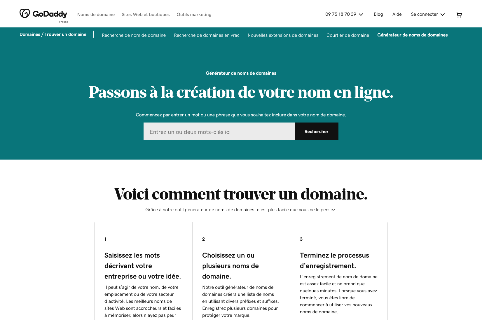 Générateur de noms de domaine de GoDaddy