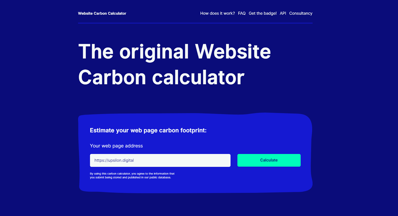 Saisie de l'adresse d'un site dans l'outil Website Carbon